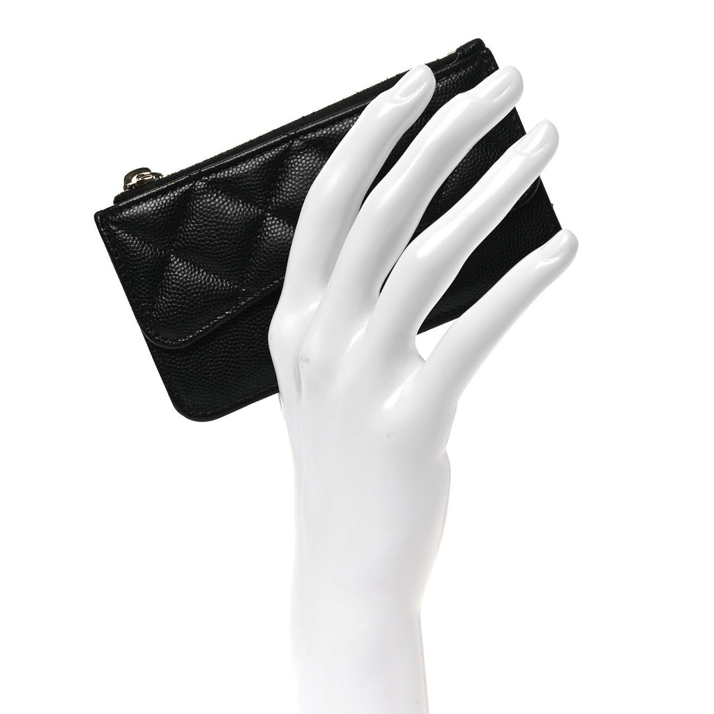 Caviar Quilted Flap Zip  Holder Black