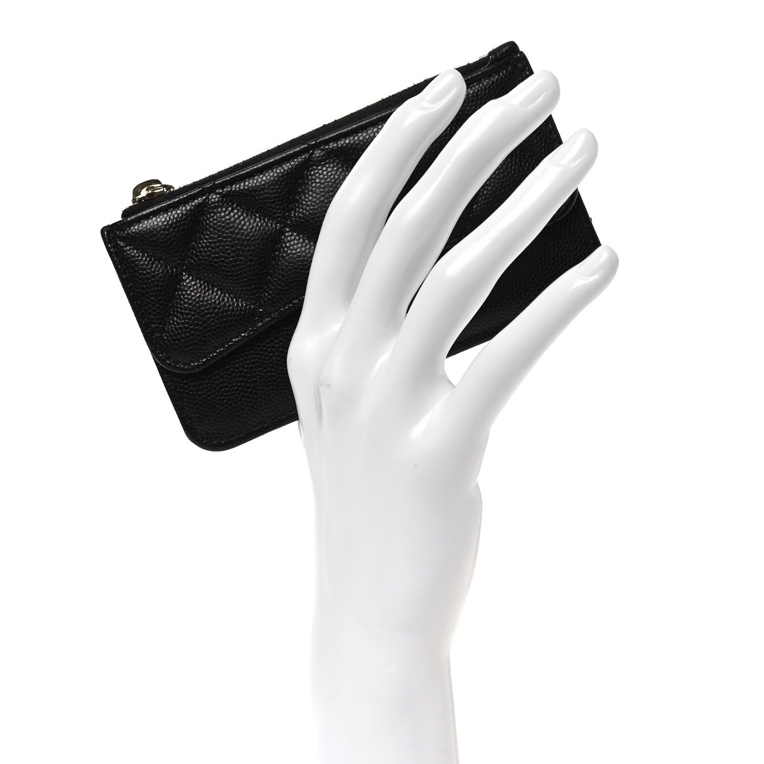 Caviar Quilted Flap Zip  Holder Black