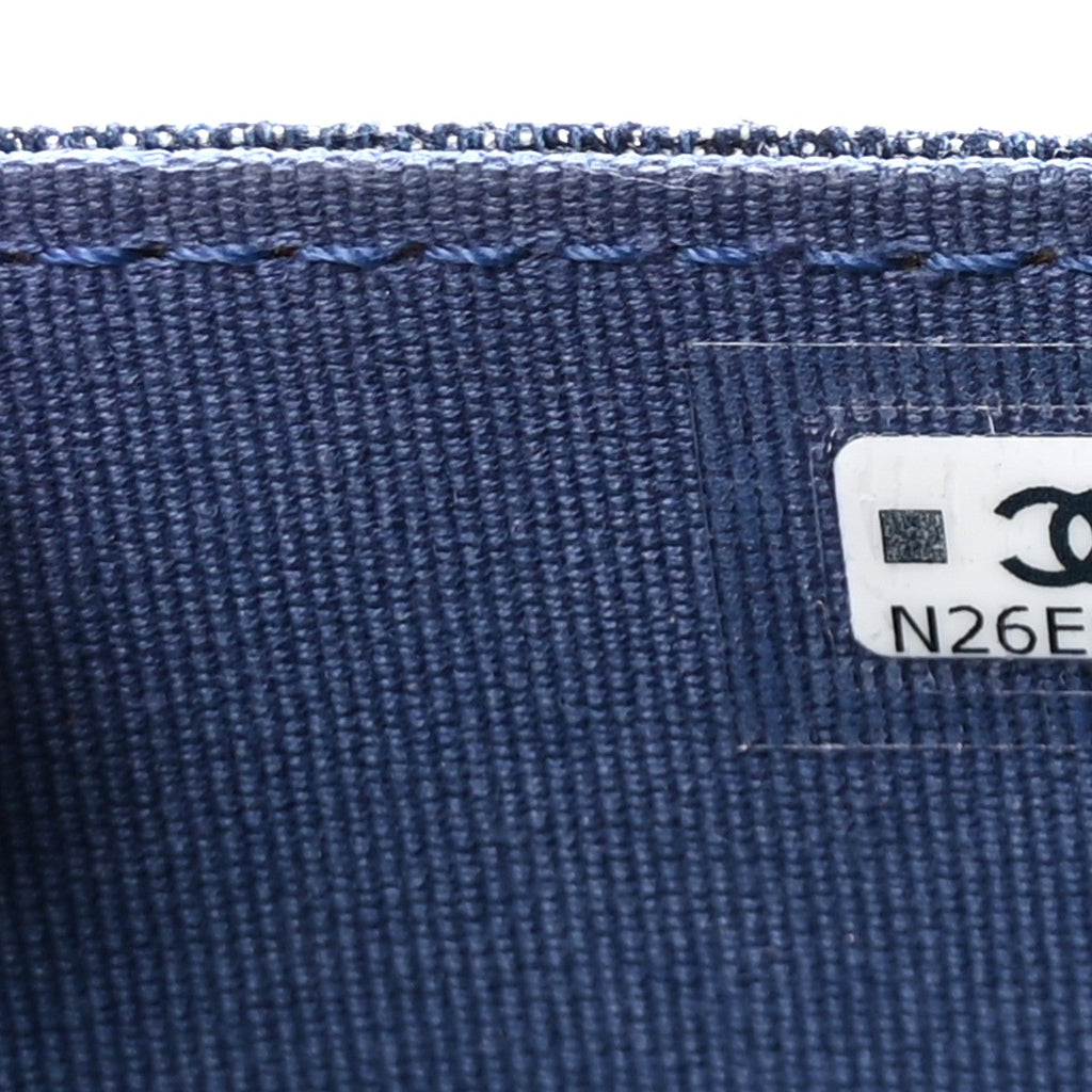 Denim Quilted Double You  Holder On Chain Blue