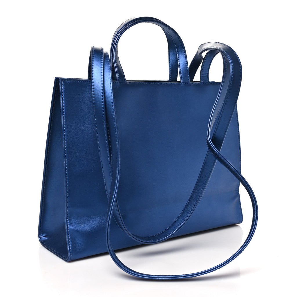 Metallic Vegan Leather Medium Shopping Bag Cobalt