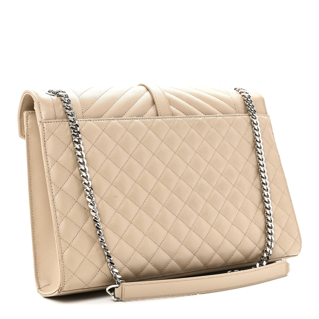 Grain De Poudre Mixed Matelasse Large Triquilt Monogram Satchel Dark Beige