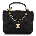 Lambskin Quilted Top Handle Flap Coin Purse With Chain Black