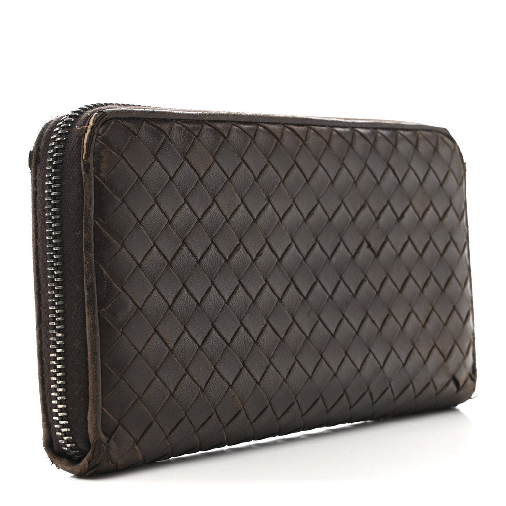 Nappa Intrecciato Zip Around Wallet Ebano