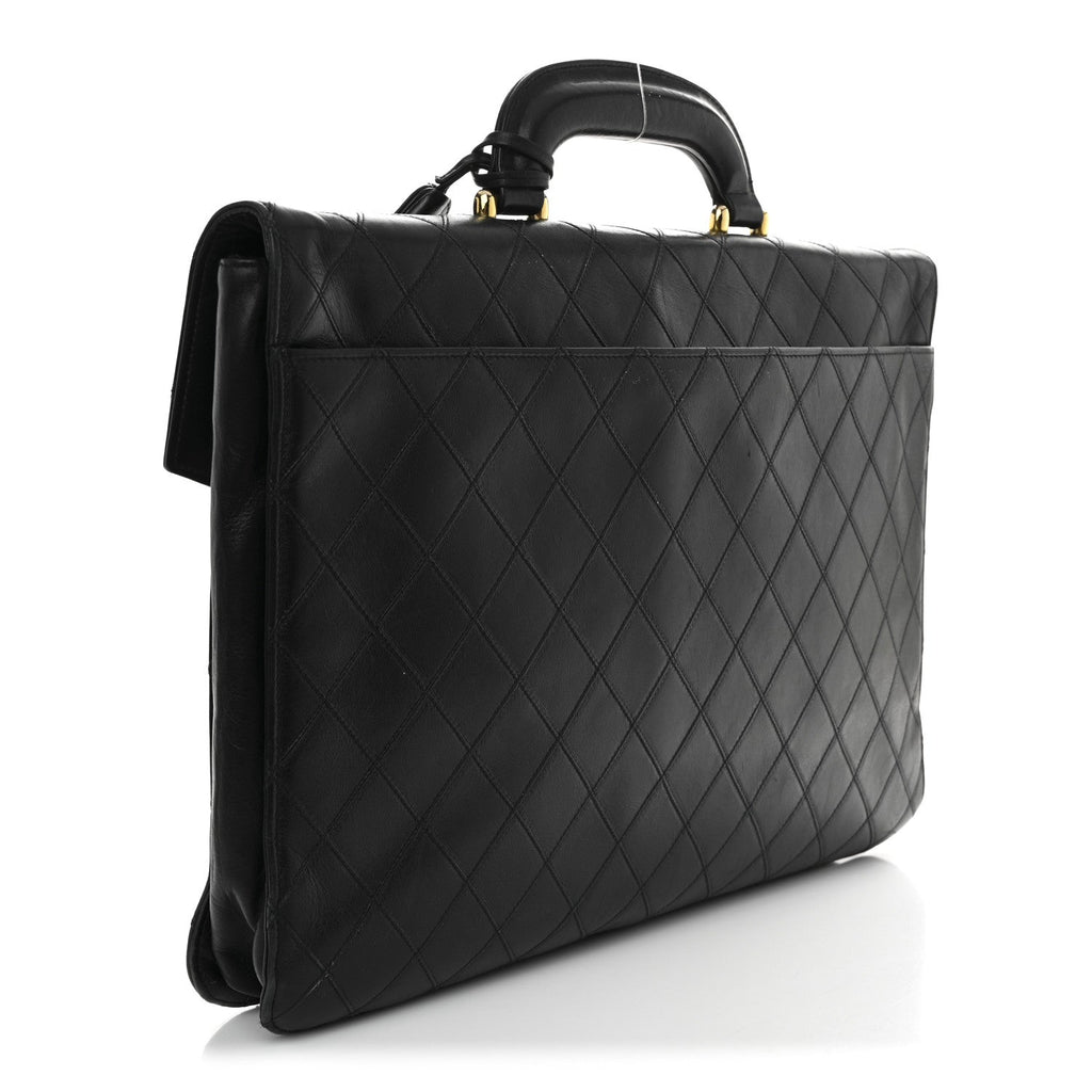 Lambskin Stitched Briefcase Bag Black