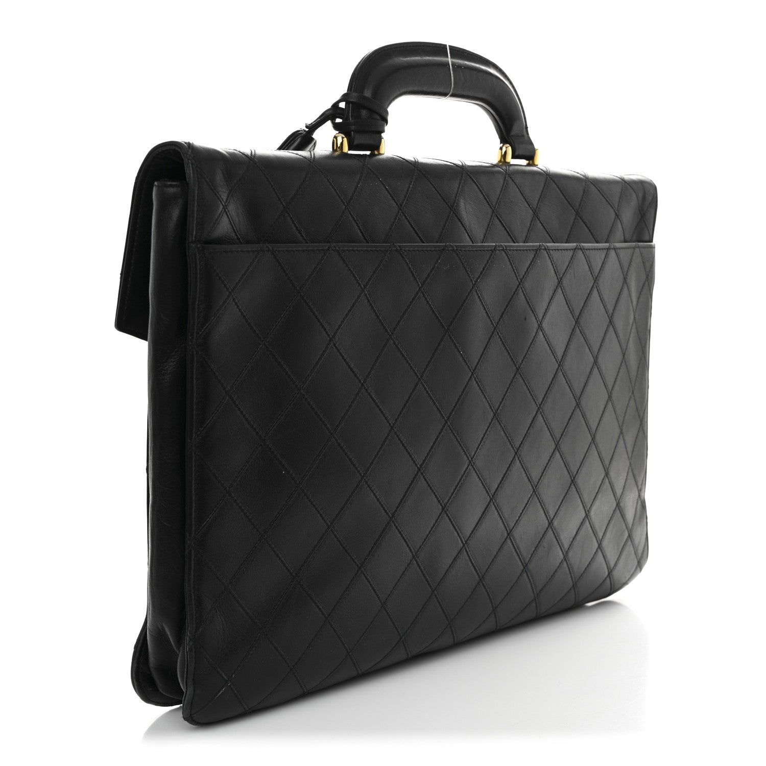 Lambskin Stitched Briefcase Bag Black
