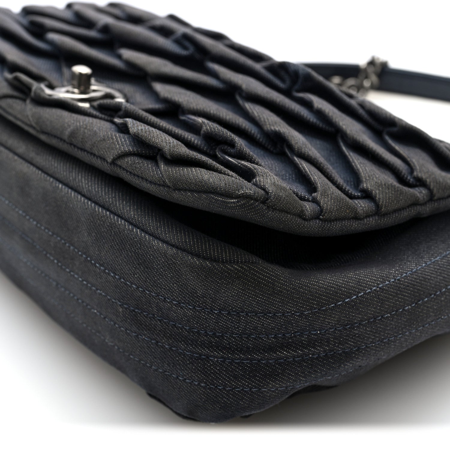Denim Pleated Denim Turtle Flap Dark Blue