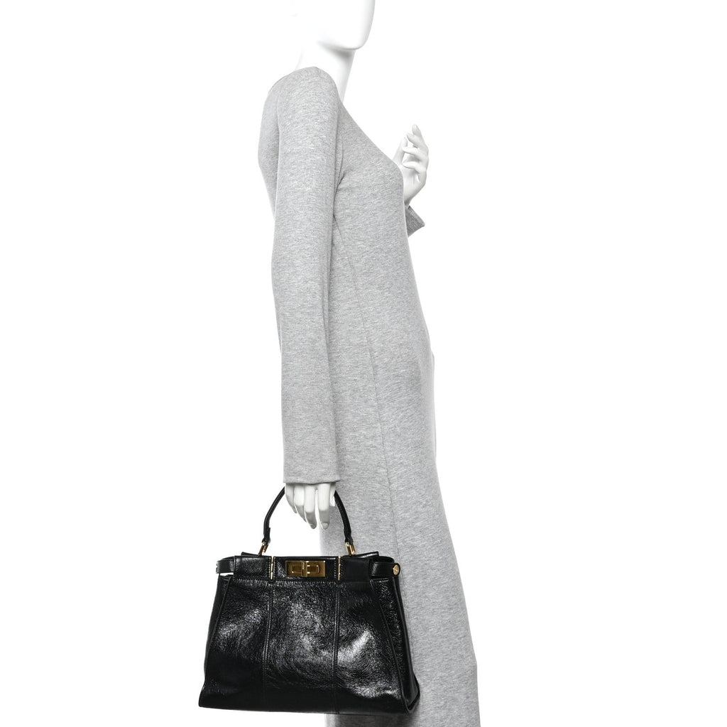 Agnello Old Shine Medium Peekaboo Iconic Satchel Black