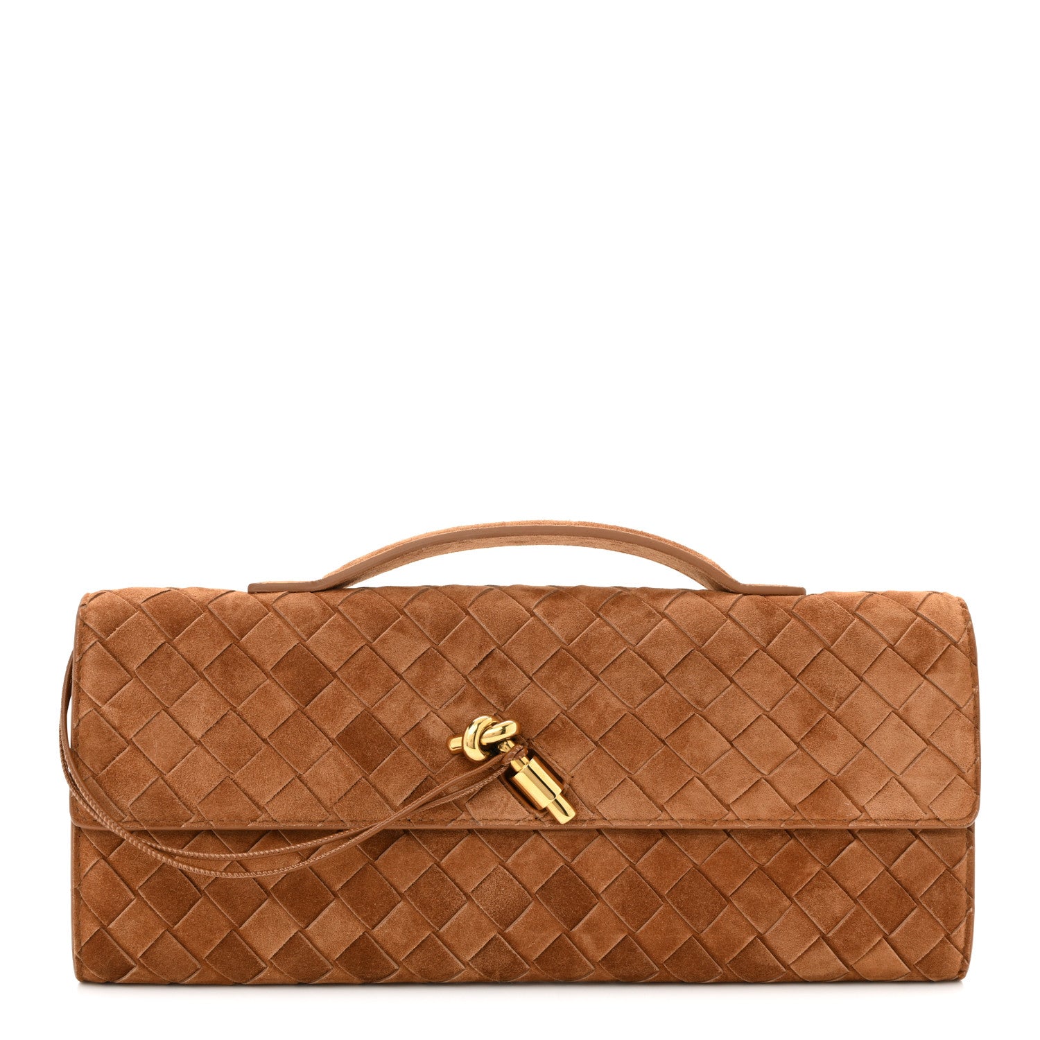 Suede Intrecciato Long Andiamo Top Handle Clutch Amber