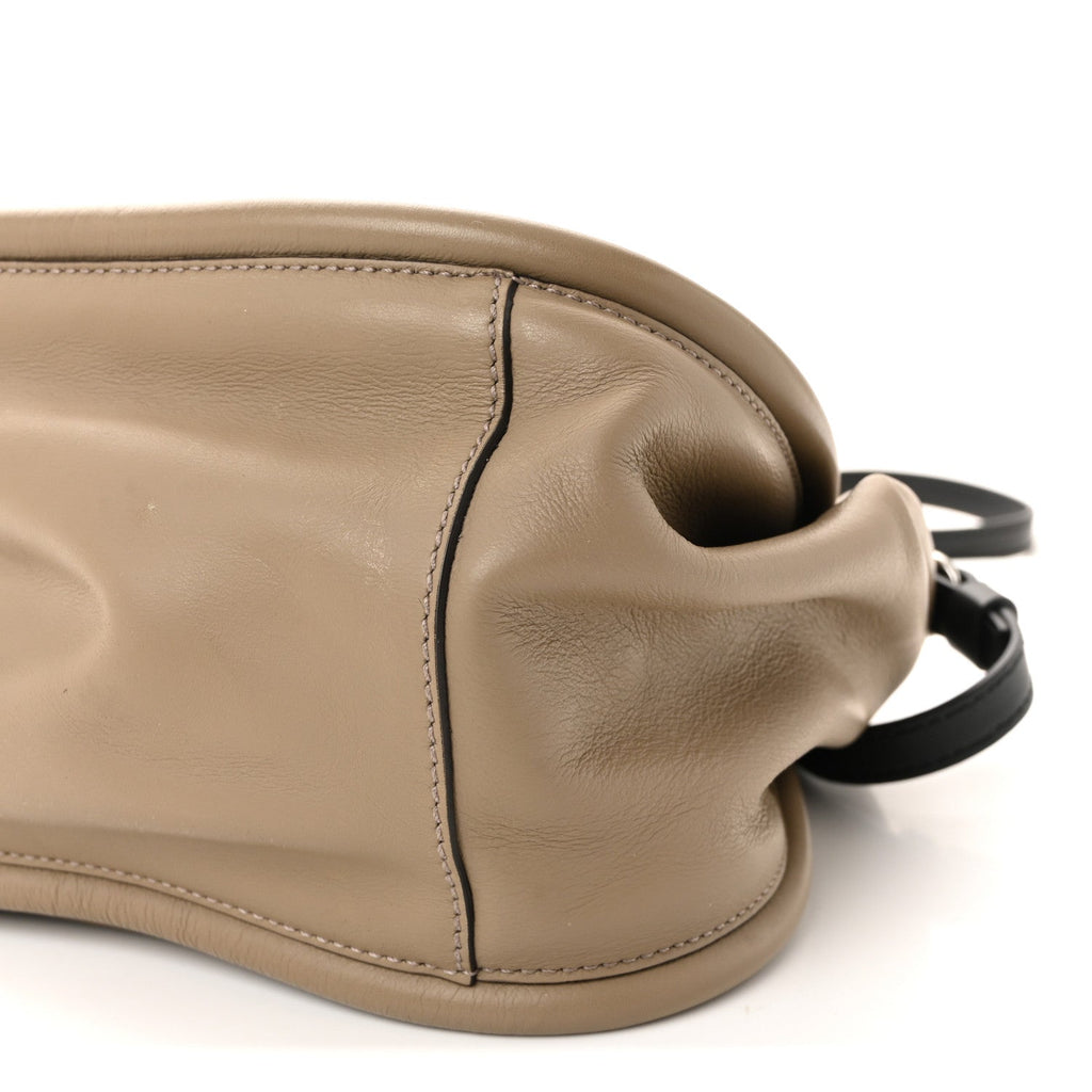 Calfskin Small Ruched Tote Beige Black