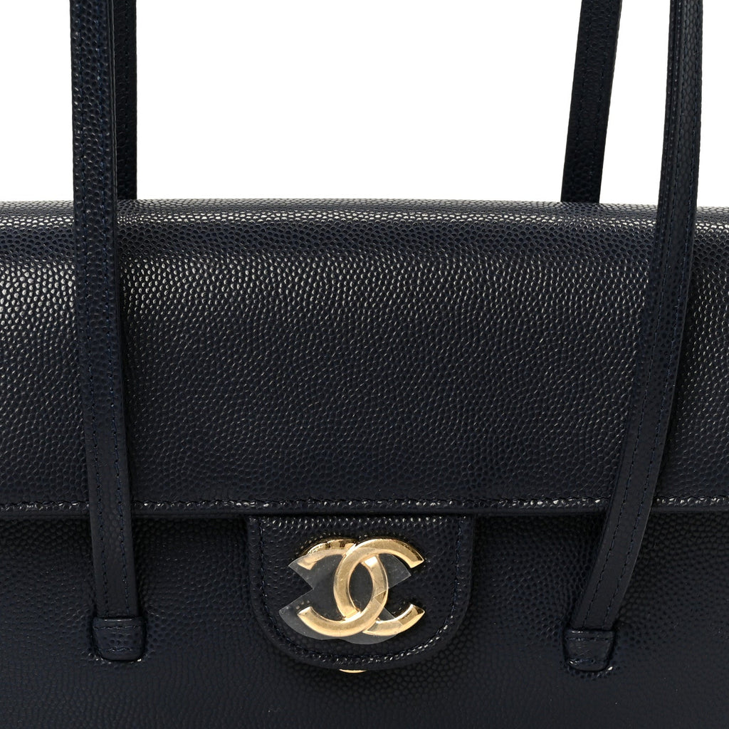 Shiny Caviar Mini Preppy Coco Shoulder Bag Dark Blue