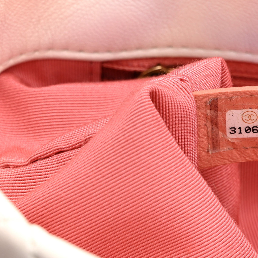 Lambskin Quilted Logo Strap Flap White