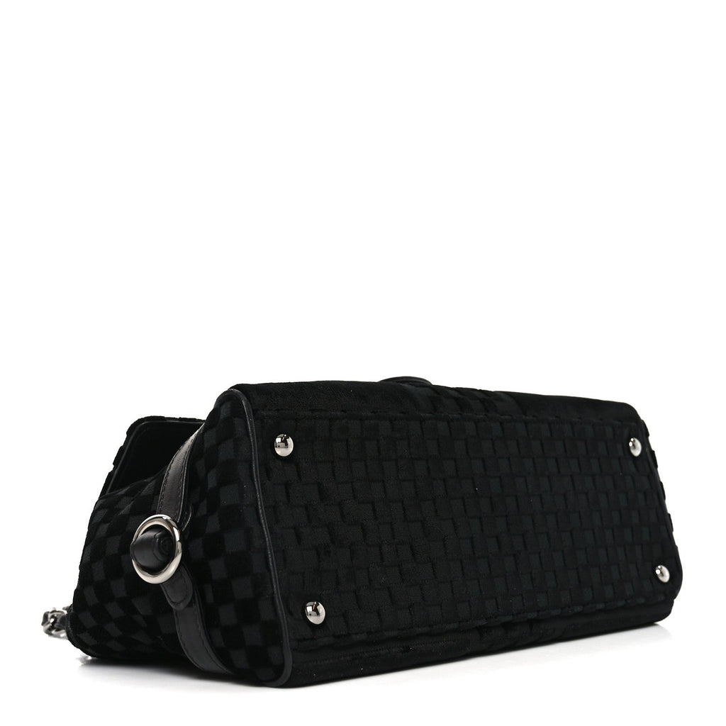 Velvet Checkered Flap Bag Black