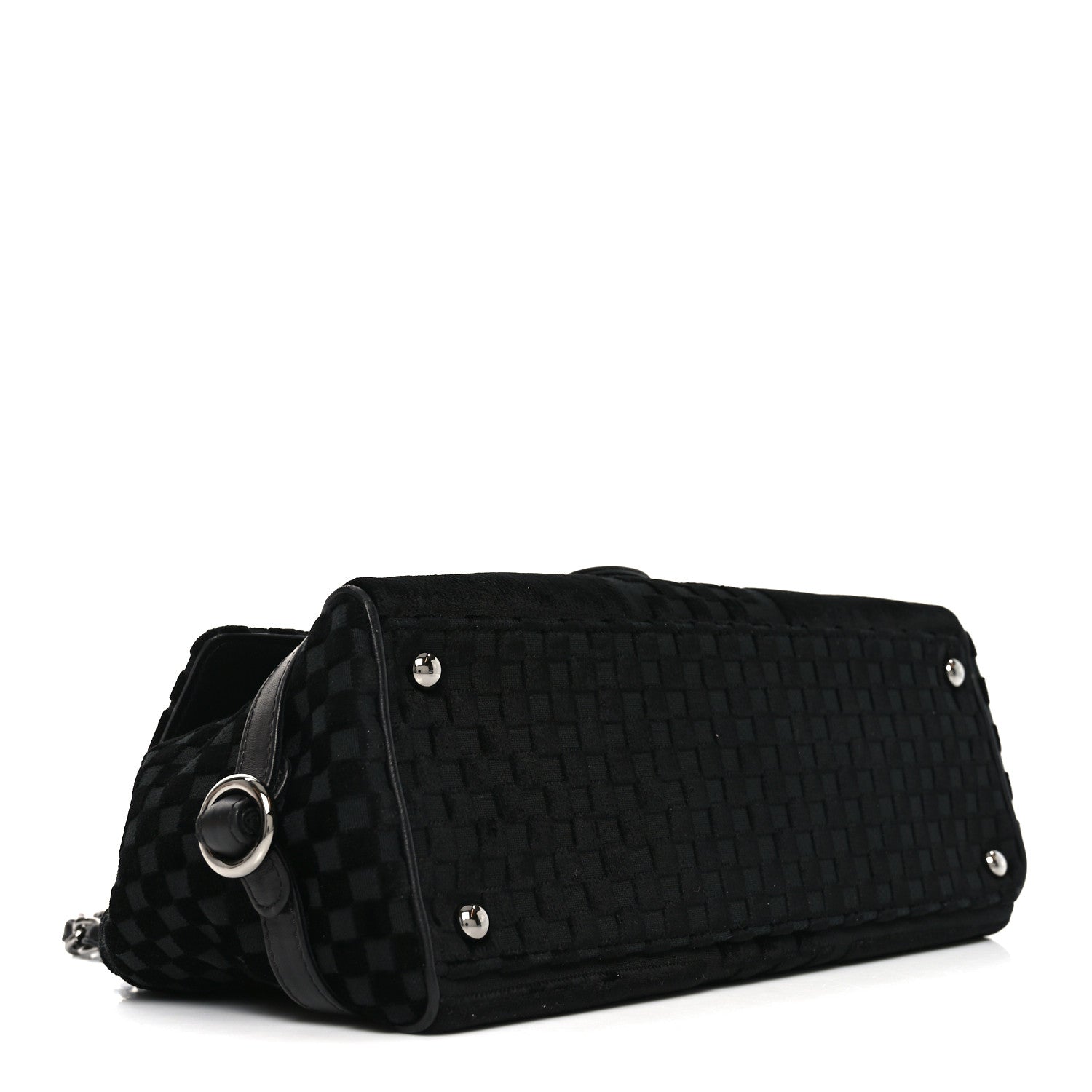 Velvet Checkered Flap Bag Black