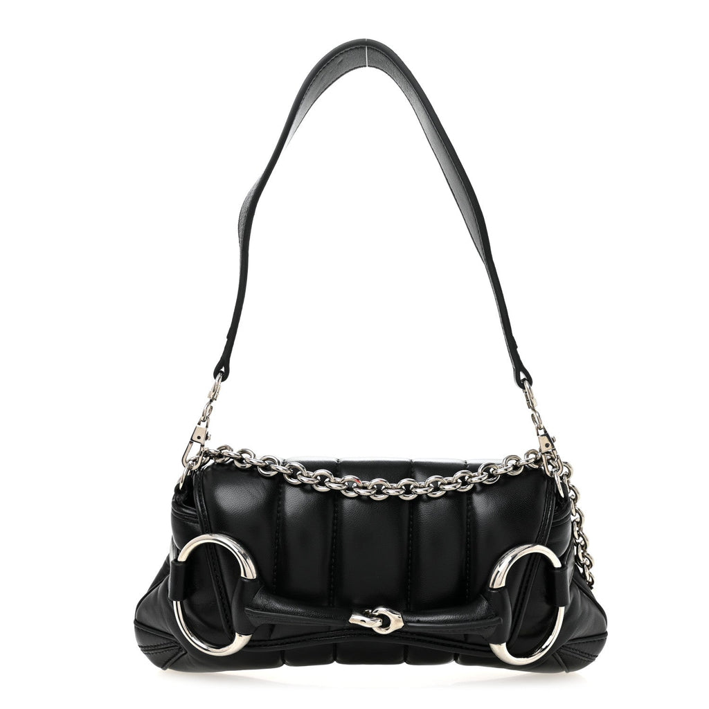 Nappa Vertical Matelasse Small Maxi Horsebit Chain Shoulder Bag Black