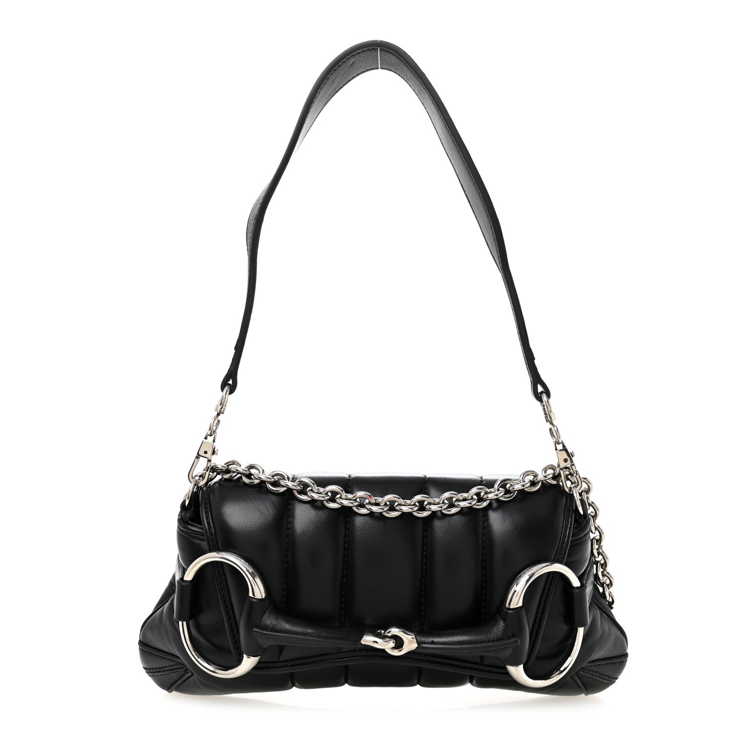 Nappa Vertical Matelasse Small Maxi Horsebit Chain Shoulder Bag Black