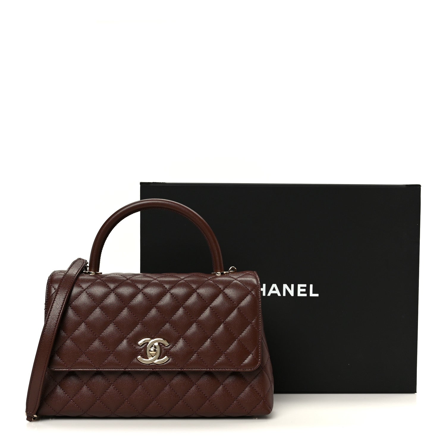 Caviar Quilted Small Coco Handle Flap Dark Brown