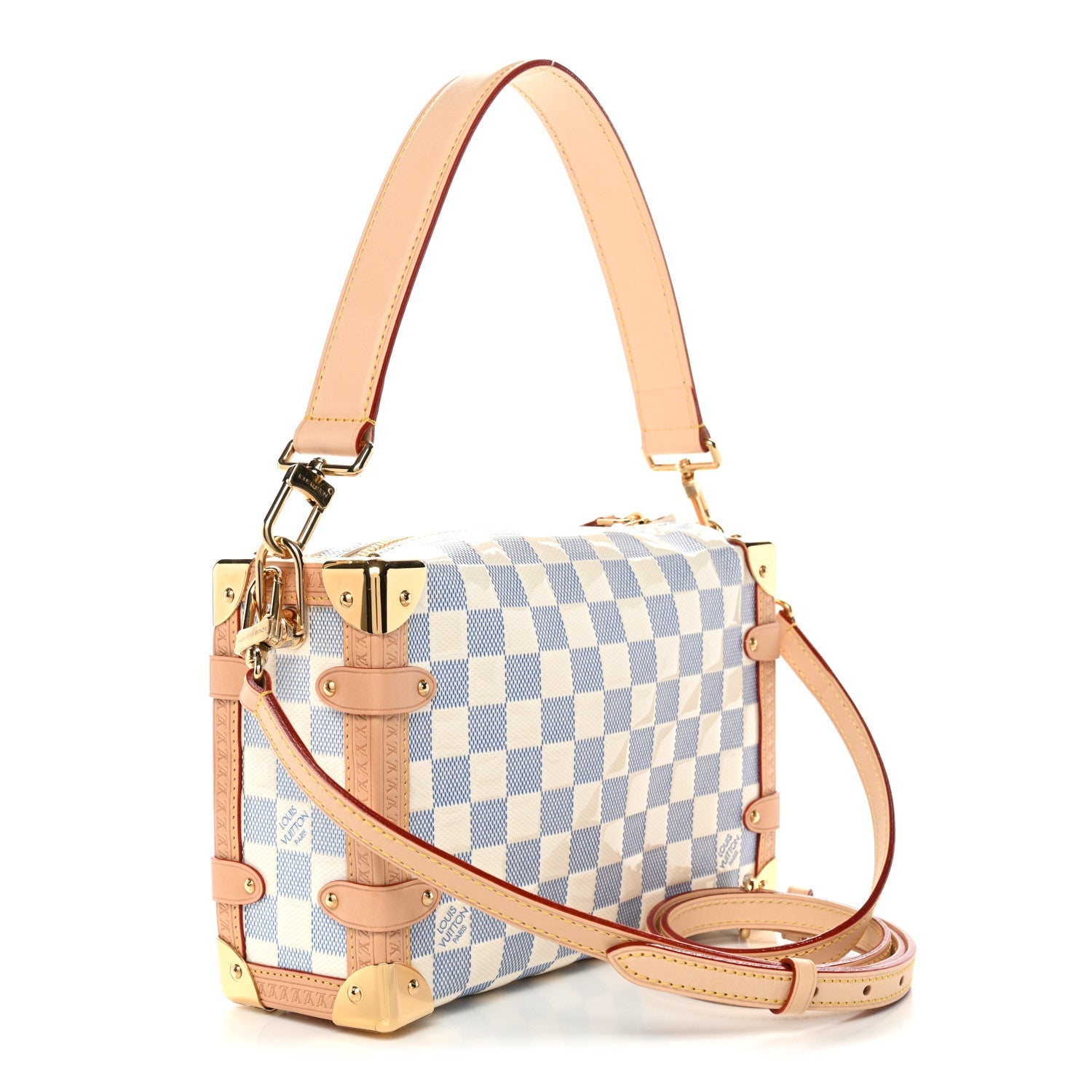 Damier Vernis Calfskin Side Trunk MM Celeste Blue