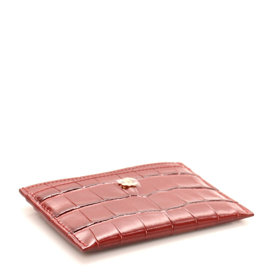 Calfskin Crocodile Embossed Crococo  Holder Burgundy