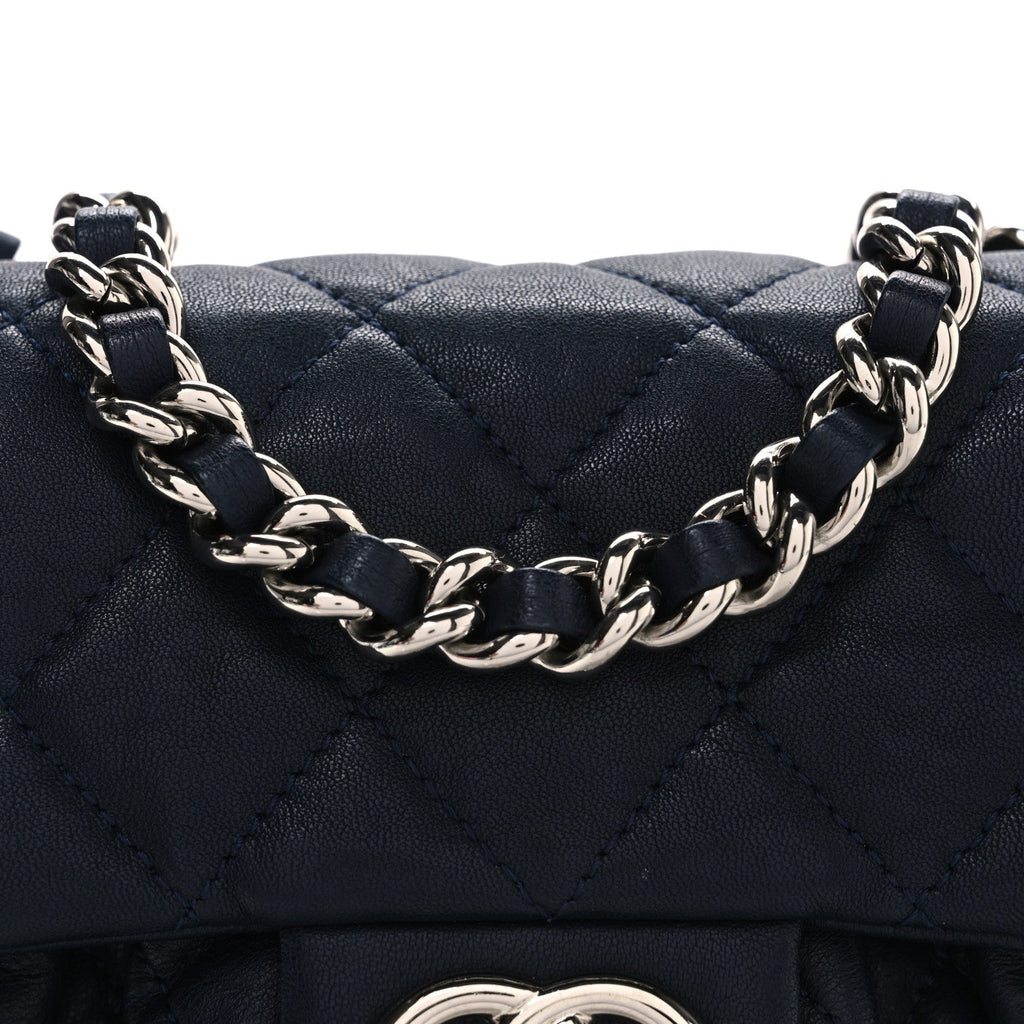 Washed Lambskin Quilted Mini Chain Around Messenger Navy Blue