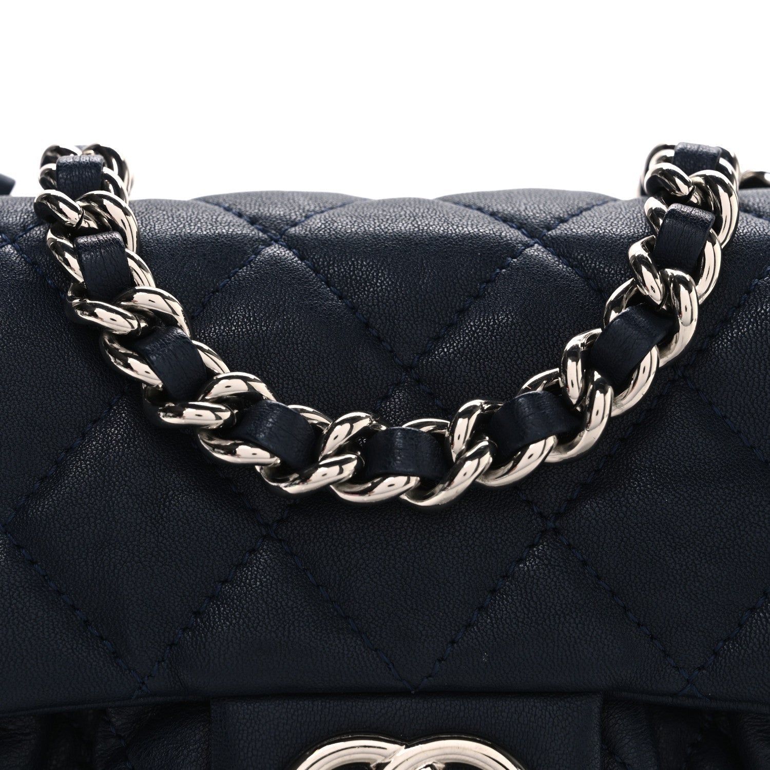 Washed Lambskin Quilted Mini Chain Around Messenger Navy Blue
