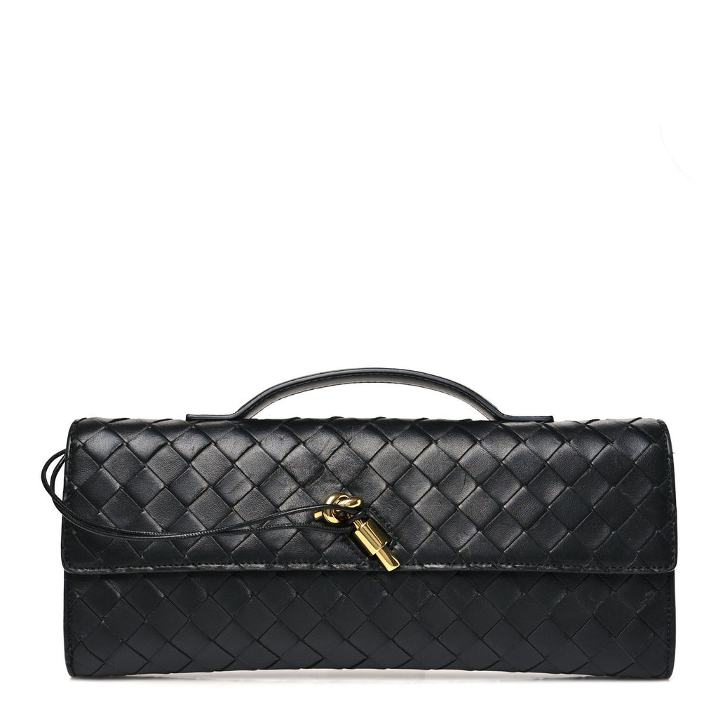 Nappa Intrecciato Long Andiamo Top Handle Clutch Black