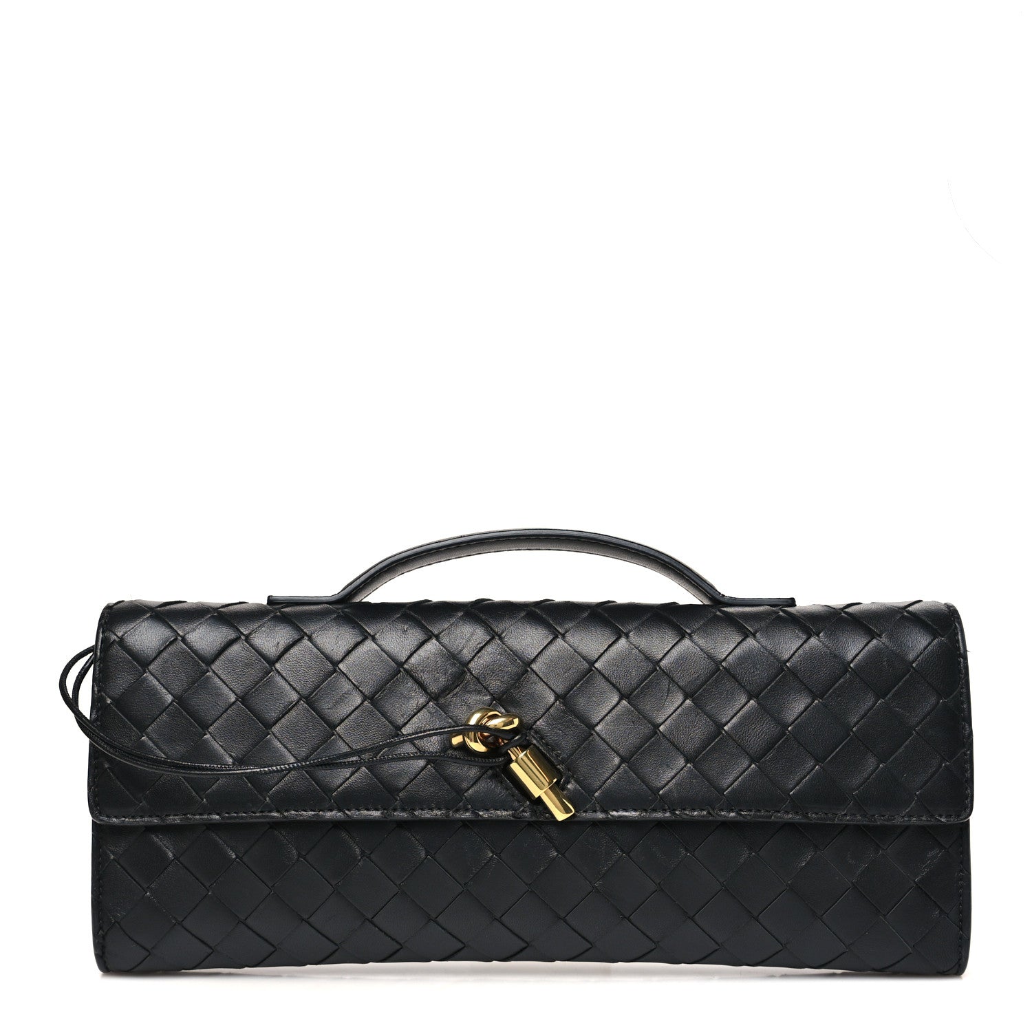Nappa Intrecciato Long Andiamo Top Handle Clutch Black