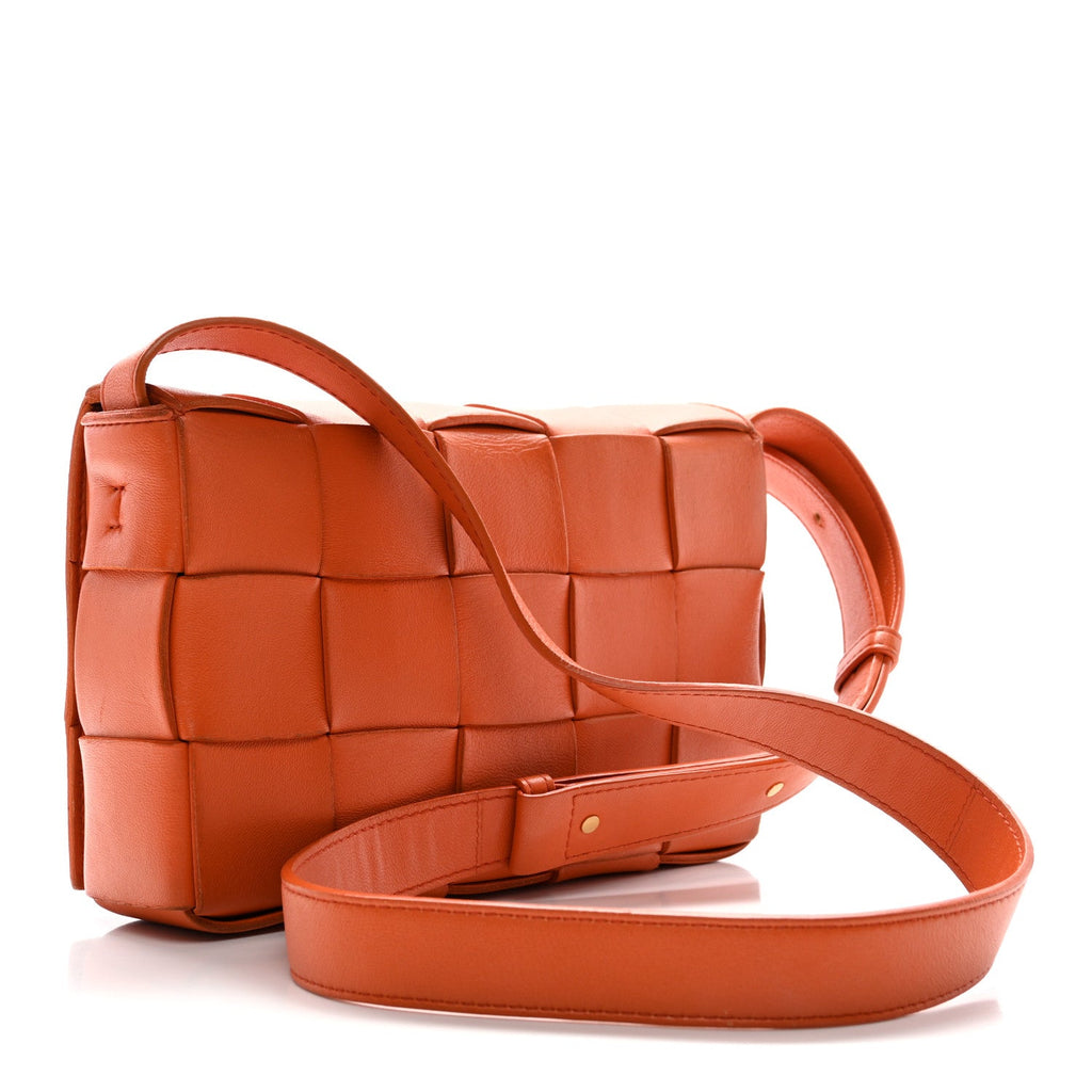 Lambskin Maxi Intrecciato Cassette Crossbody Bag Orange