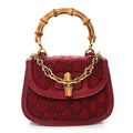 Moire Fabric Calfskin Rhinestone Monogram Monochrome Lizard Embossed Mini Bamboo 1947 Top Handle Chain Bag Red