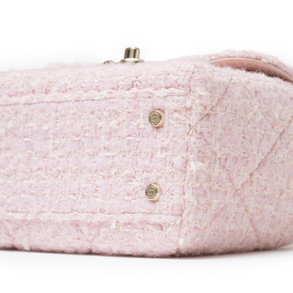 Chanel 23K Top Handle Vanity Box Tweed Chain Bag Pink Permabrass Hardware