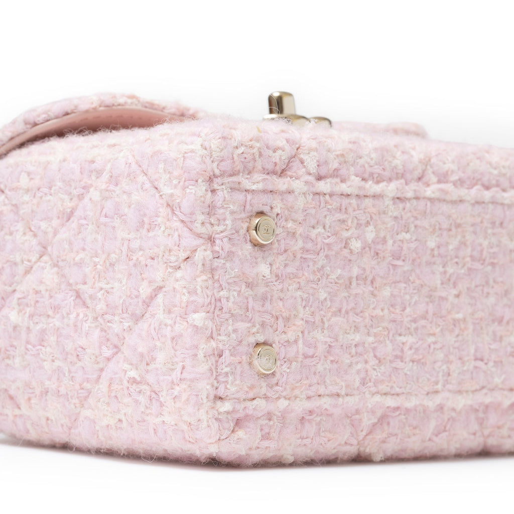 Chanel 23K Top Handle Vanity Box Tweed Chain Bag Pink Permabrass Hardware