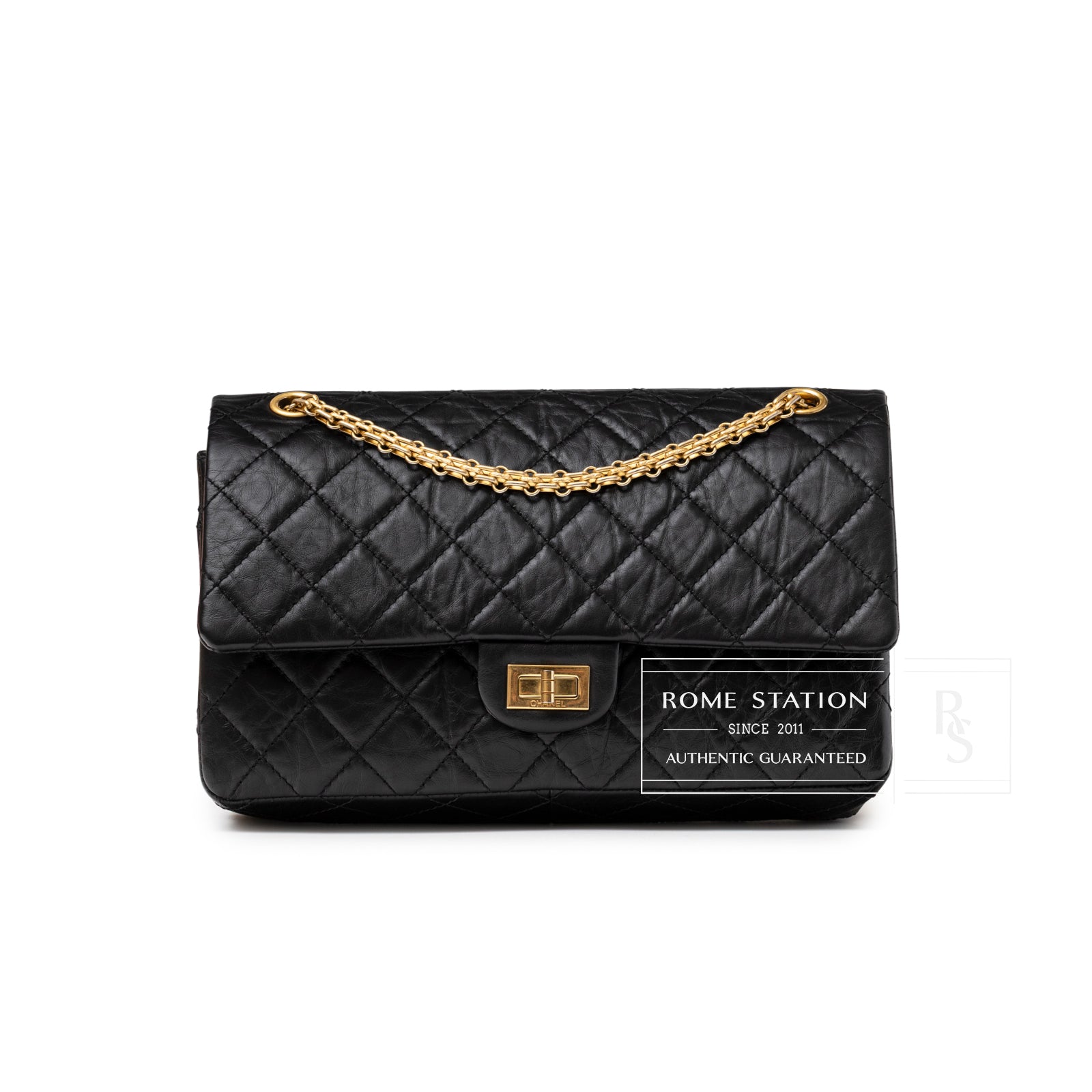 Chanel 2.55 Reissue 226 Flap Black Aged Calfskin Brushed Gold Hardware