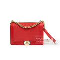 Chanel Boy Bag Coco Mark Waffle Bag Red White and Gold Hardware