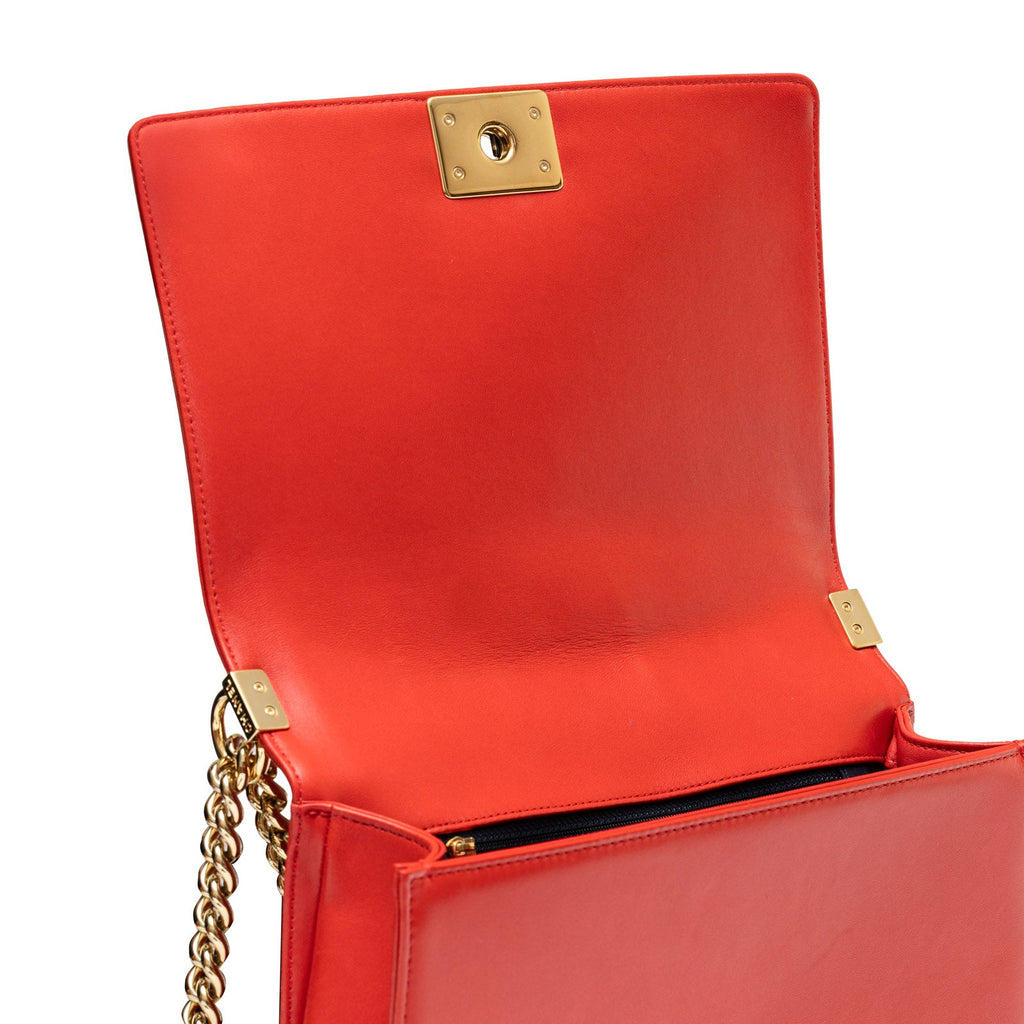 Chanel Boy Bag Coco Mark Waffle Bag Red White and Gold Hardware