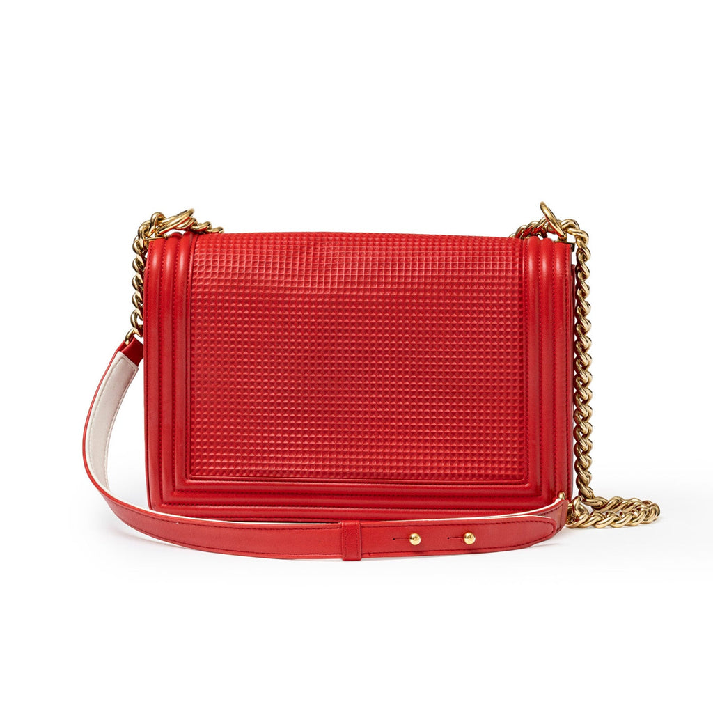 Chanel Boy Bag Coco Mark Waffle Bag Red White and Gold Hardware