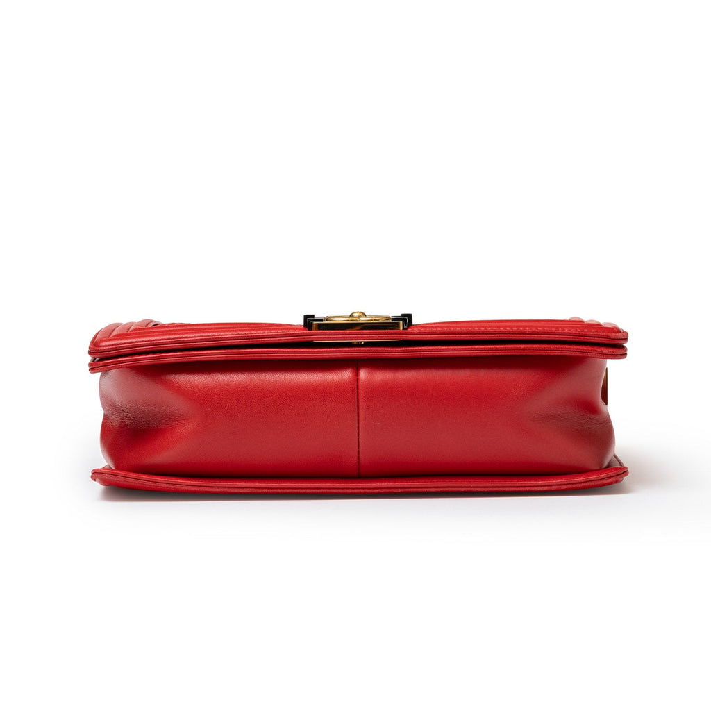 Chanel Boy Bag Coco Mark Waffle Bag Red White and Gold Hardware