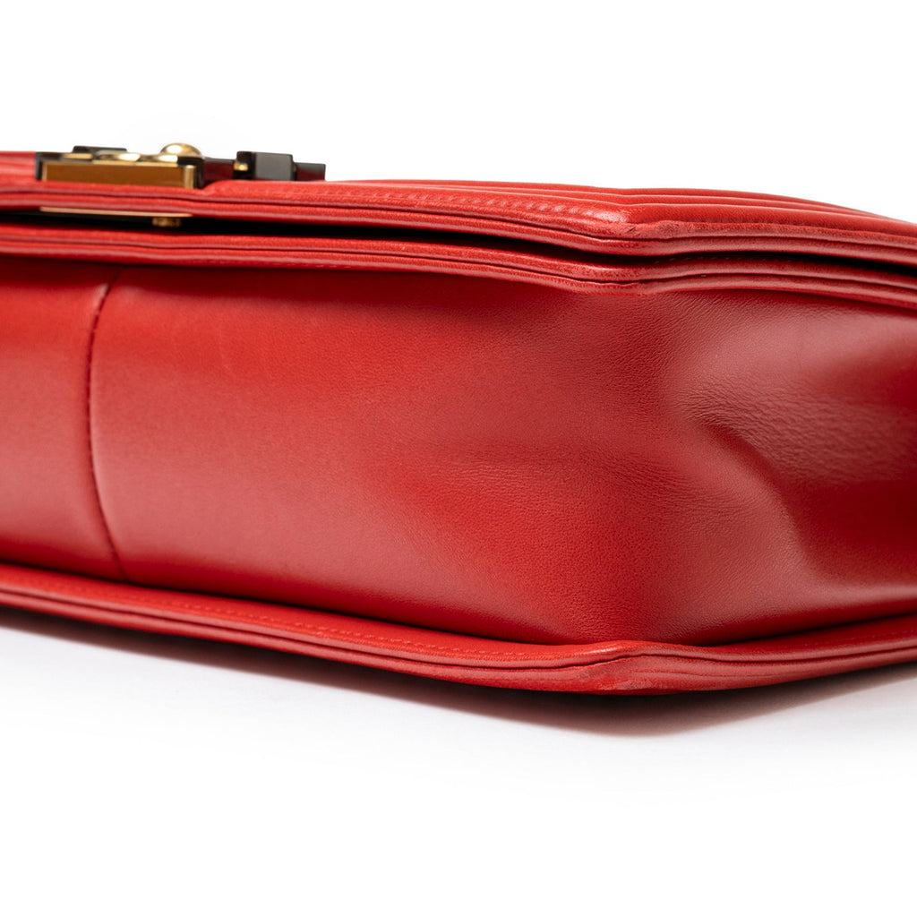 Chanel Boy Bag Coco Mark Waffle Bag Red White and Gold Hardware