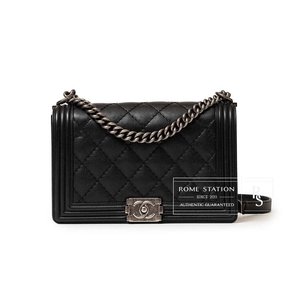 Chanel Boy Bag Double Stitch Flap Black Palladium Hardware