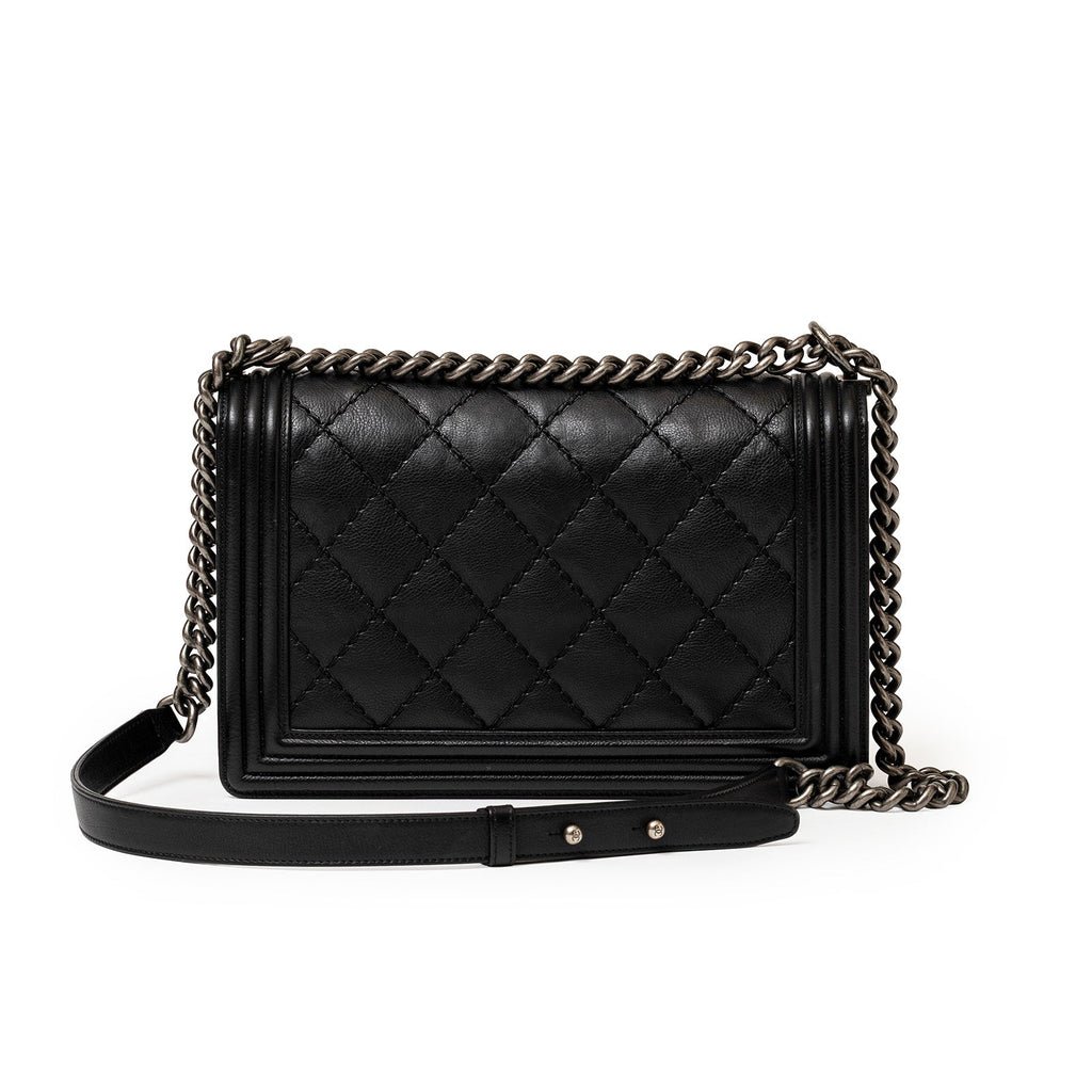 Chanel Boy Bag Double Stitch Flap Black Palladium Hardware
