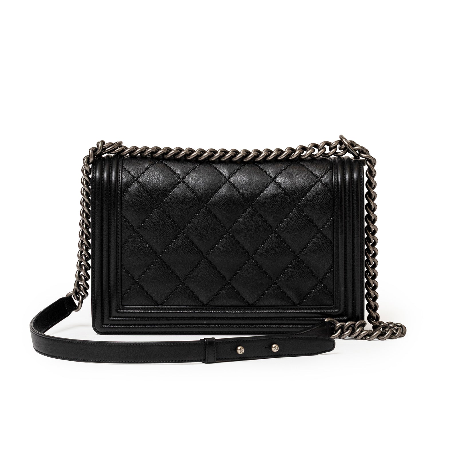 Chanel Boy Bag Double Stitch Flap Black Palladium Hardware