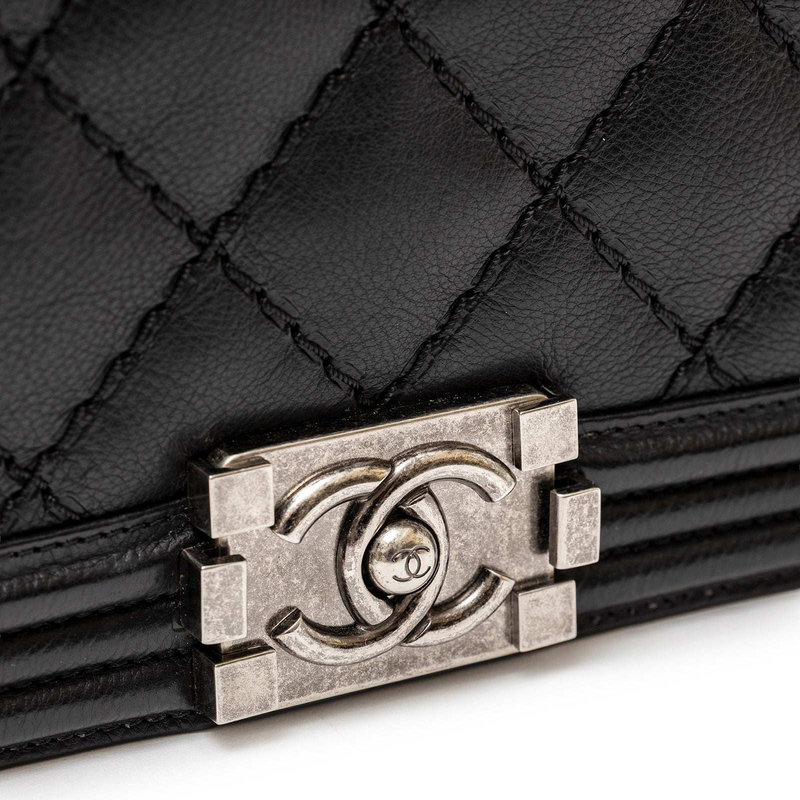 Chanel Boy Bag Double Stitch Flap Black Palladium Hardware
