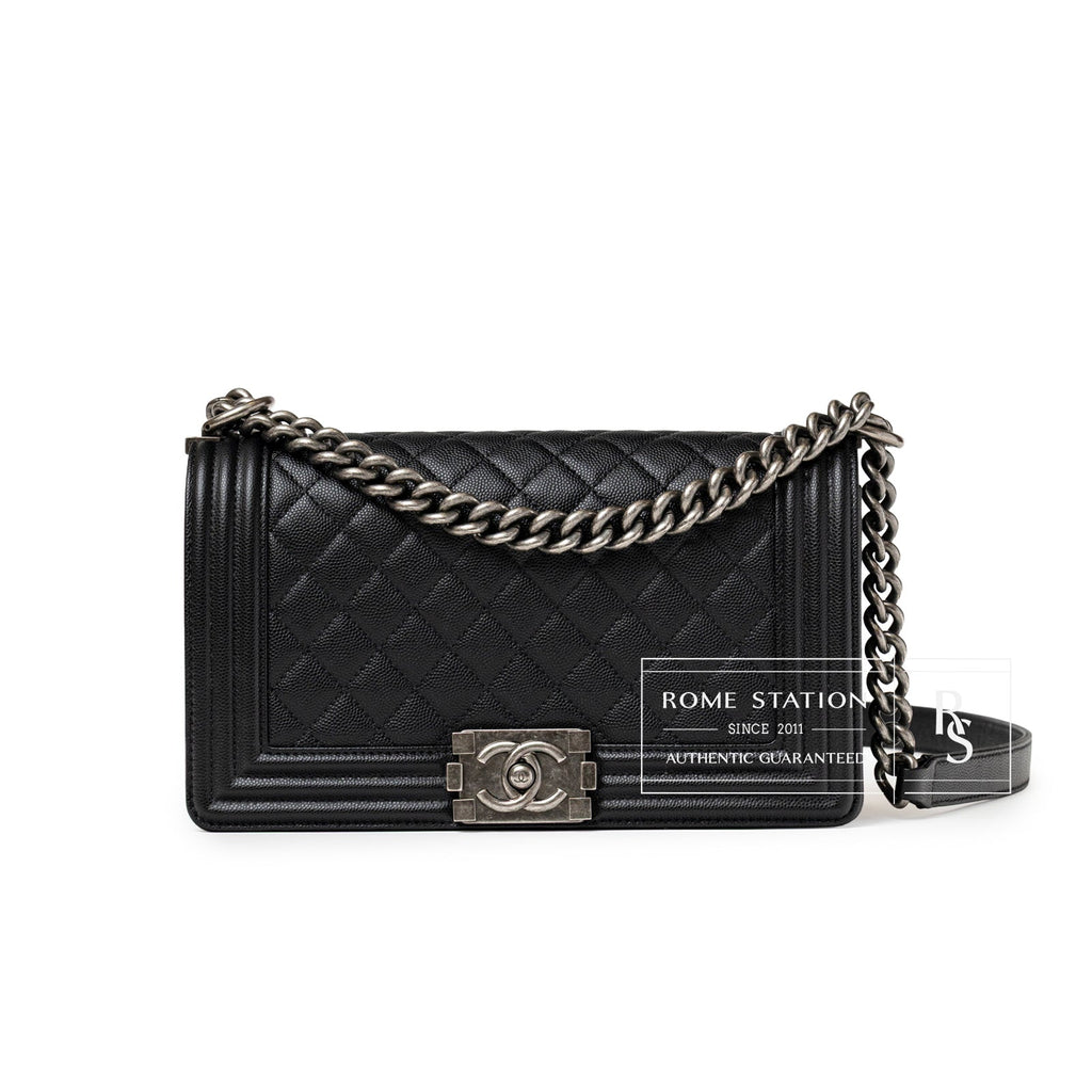 Chanel Boy Bag Medium Black Caviar Aged Ruthenium Hardware
