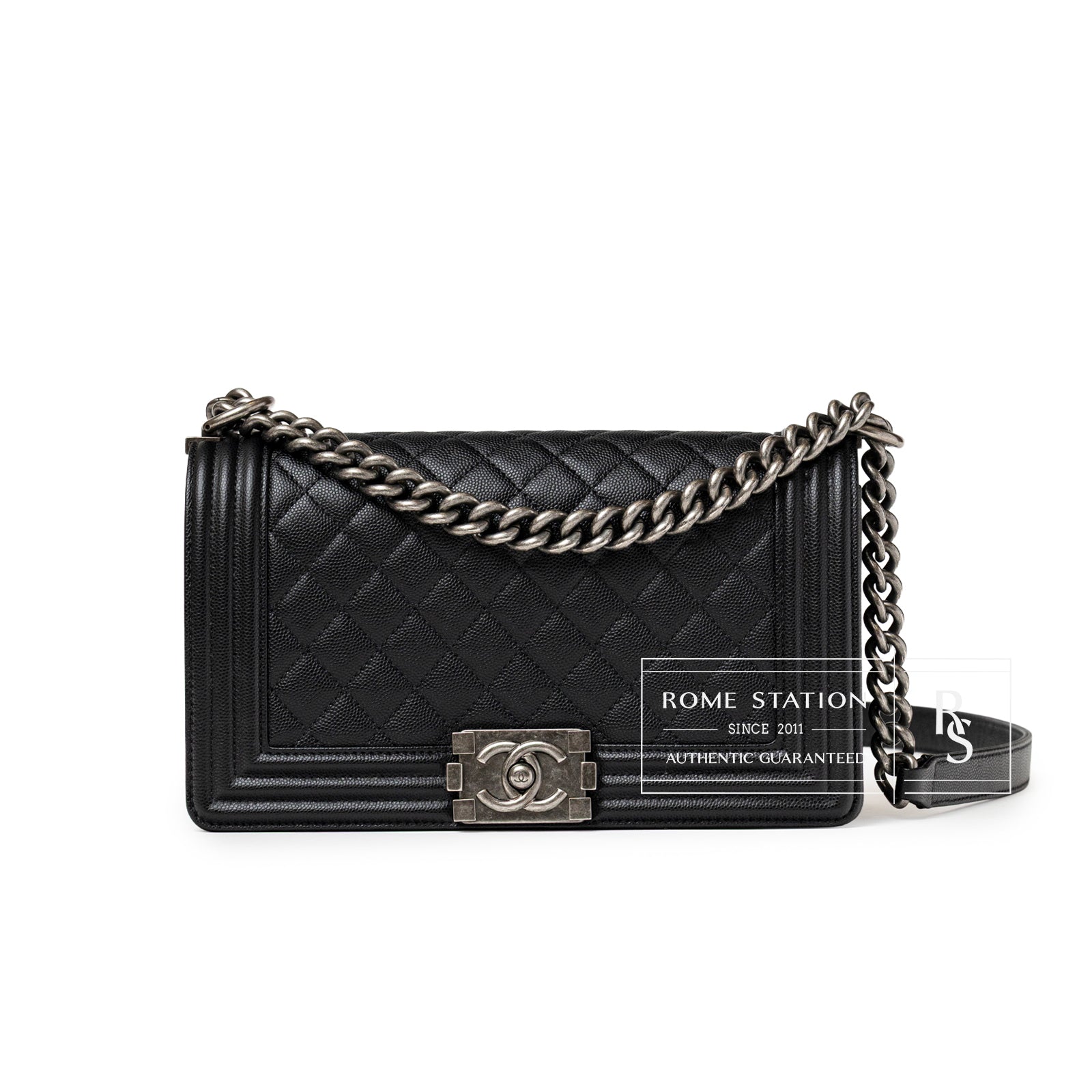 Chanel Boy Bag Medium Black Caviar Aged Ruthenium Hardware