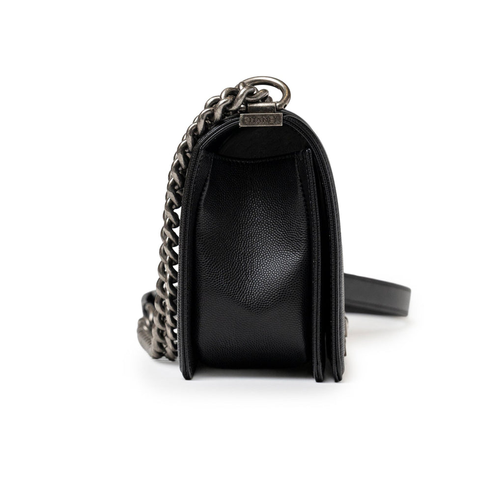 Chanel Boy Bag Medium Black Caviar Aged Ruthenium Hardware