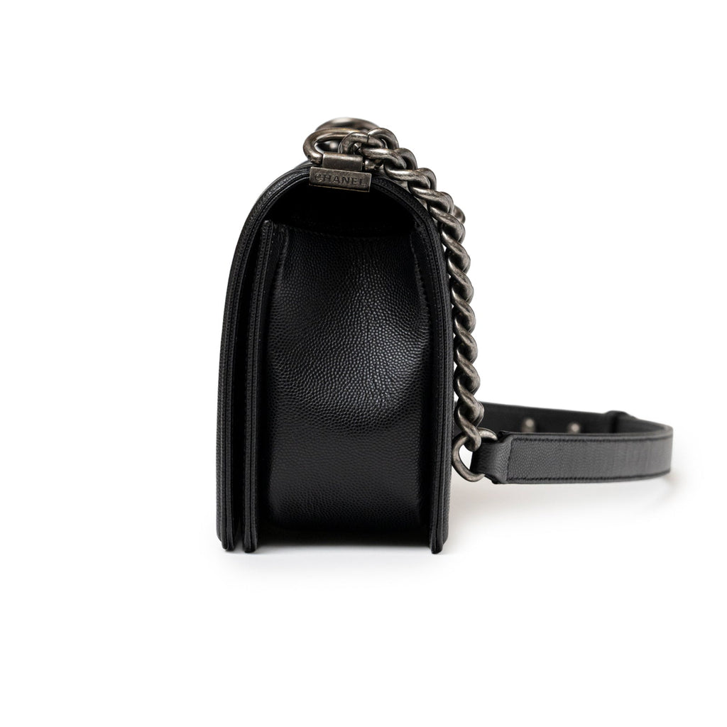 Chanel Boy Bag Medium Black Caviar Aged Ruthenium Hardware