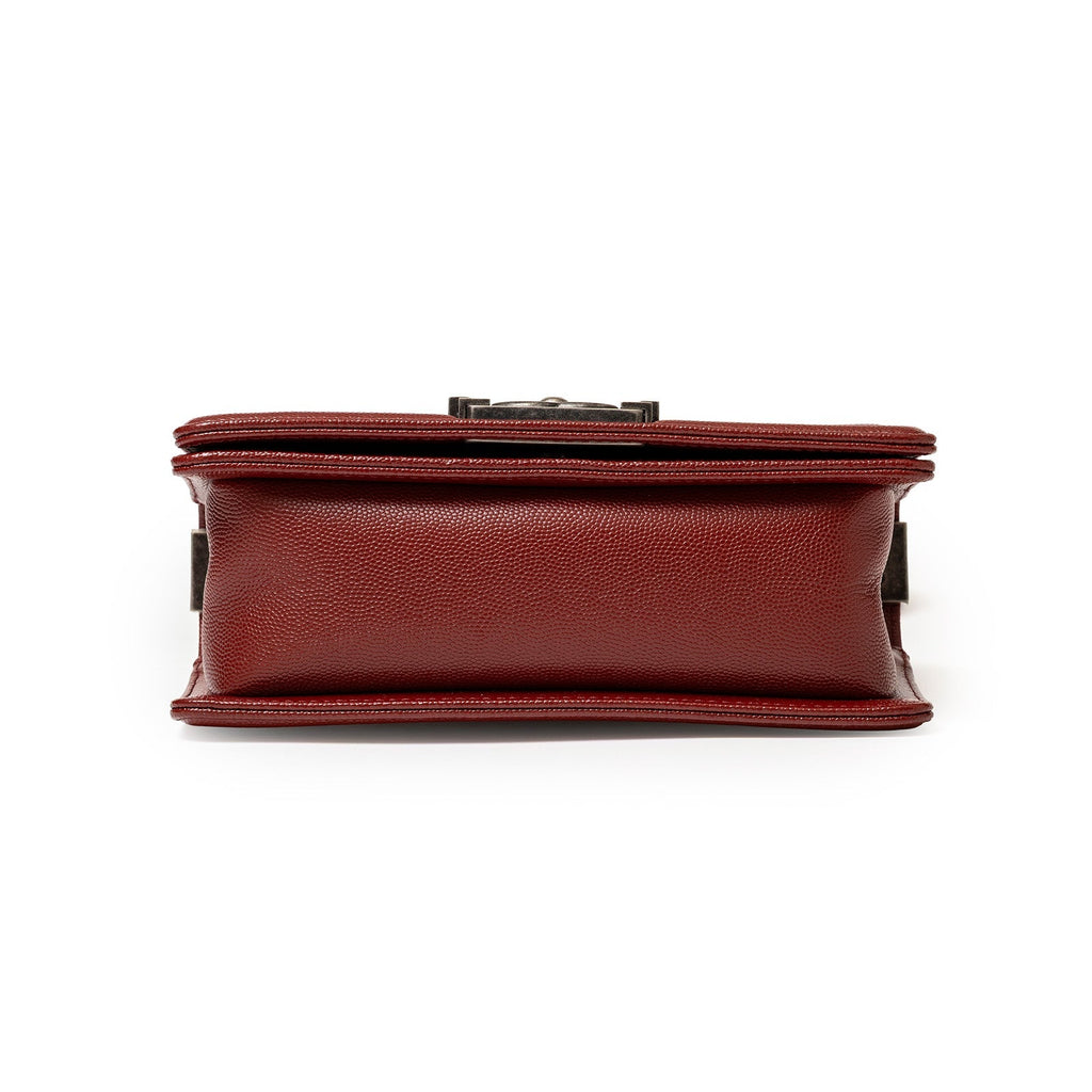 Chanel Boy Bag Small Chevron Burgundy Caviar Palladium Hardware