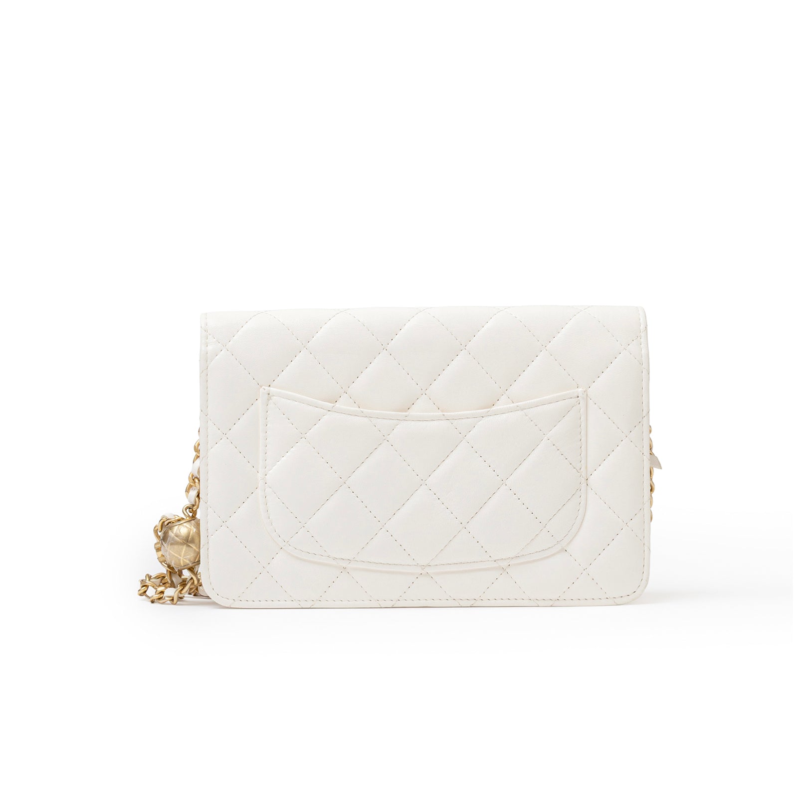 Chanel CC Pearl Crush Wallet on Chain WOC Quilted Lambskin White Brushed Gold Hardware