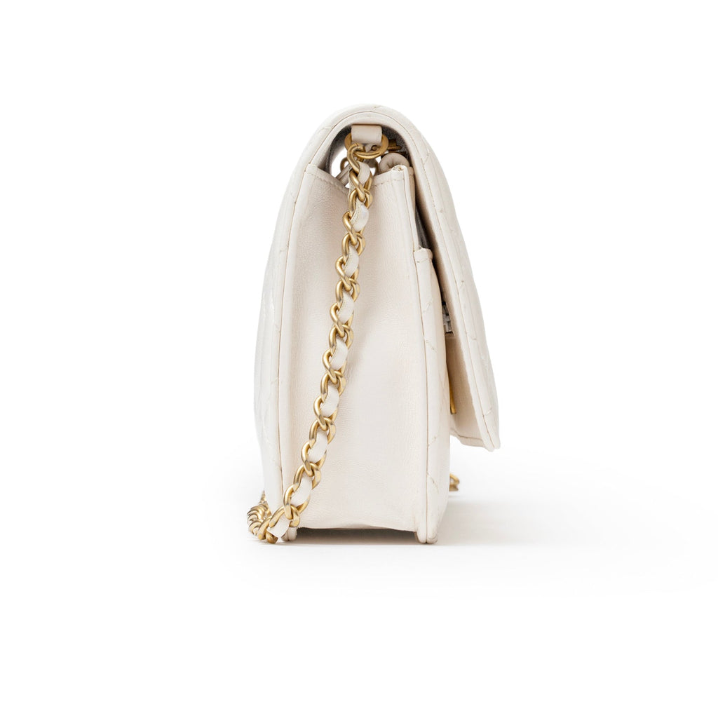 Chanel CC Pearl Crush Wallet on Chain WOC Quilted Lambskin White Brushed Gold Hardware