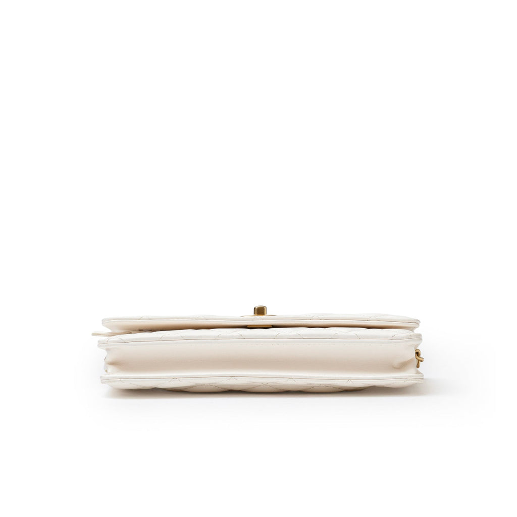Chanel CC Pearl Crush Wallet on Chain WOC Quilted Lambskin White Brushed Gold Hardware