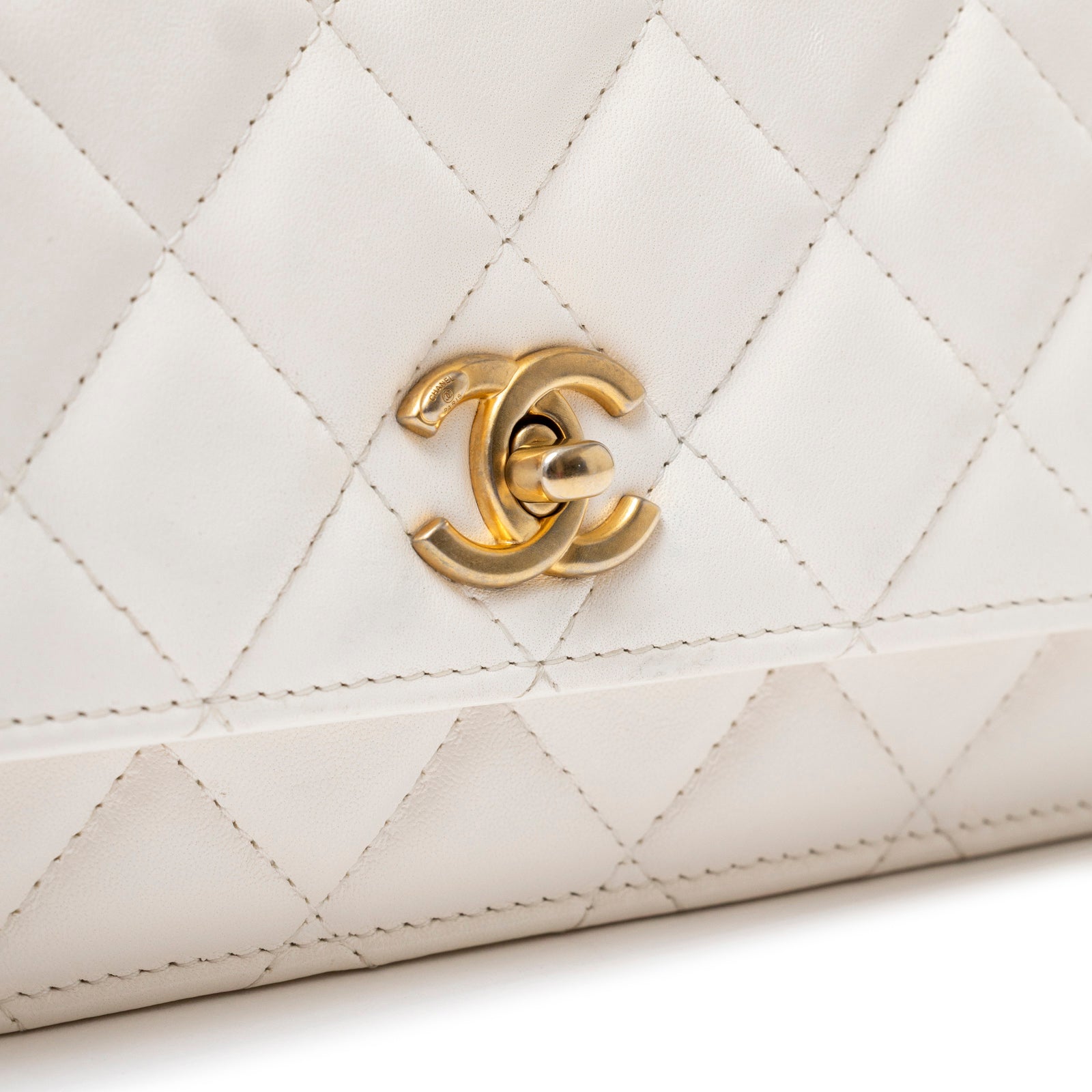 Chanel CC Pearl Crush Wallet on Chain WOC Quilted Lambskin White Brushed Gold Hardware