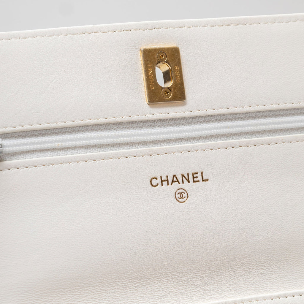 Chanel CC Pearl Crush Wallet on Chain WOC Quilted Lambskin White Brushed Gold Hardware